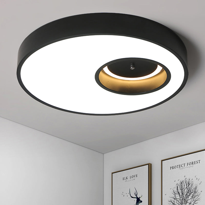 Black/White Round Shade Ceiling Flush Light Contemporary Acrylic Warm/White Lighting LED Bedroom Ceiling Light, 18"/23.5" Wide