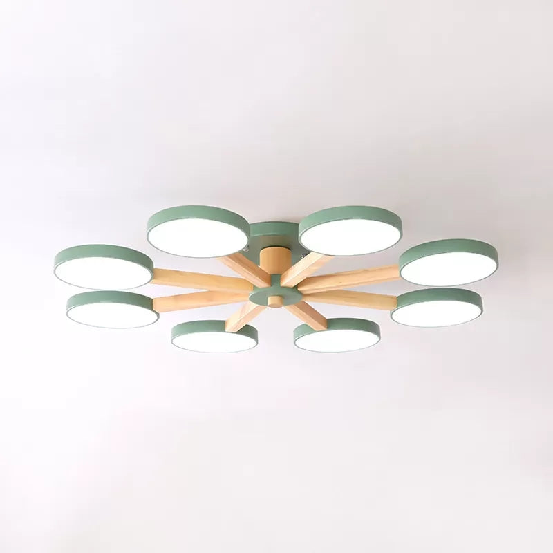 Entretien du montant semi-plafond de Snowflake Light 8 lumières Macaron moderne Lumière à chasse d'eau pour le salon