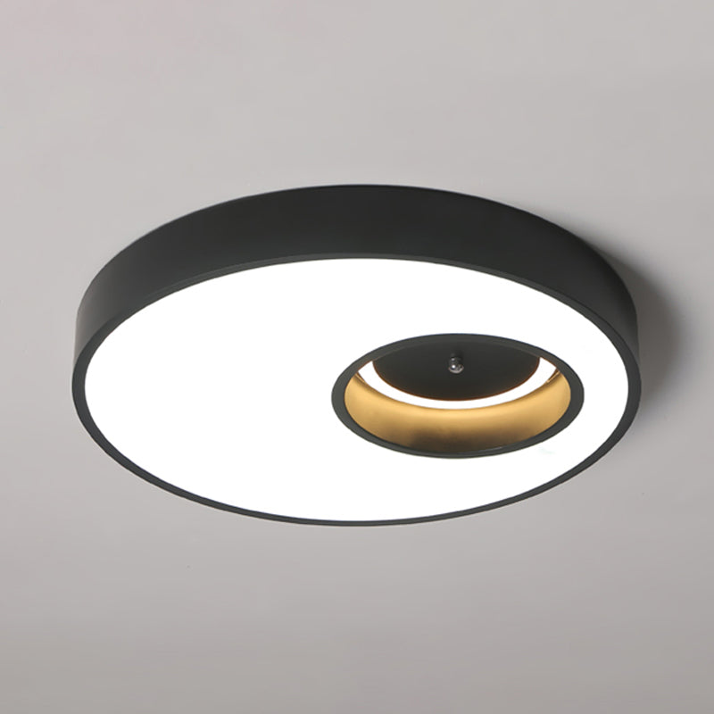 Lampada da soffitto a soffitto con paralume rotondo nero/bianco Lampada da soffitto a LED per camera da letto con illuminazione contemporanea in acrilico caldo/bianco, larghezza 18"/23,5"