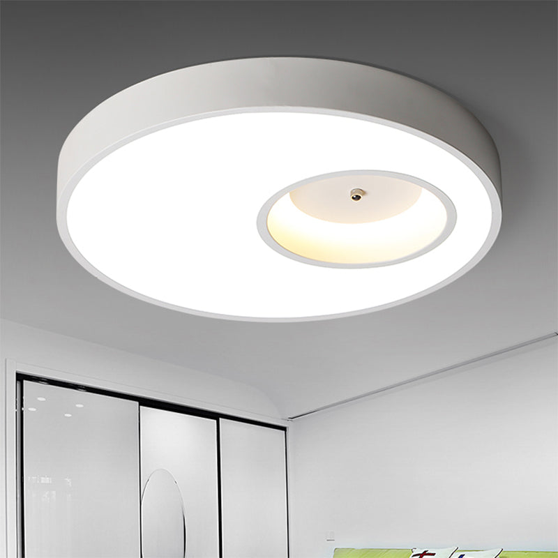 Black/White Round Shade Ceiling Flush Light Contemporary Acrylic Warm/White Lighting LED Bedroom Ceiling Light, 18"/23.5" Wide