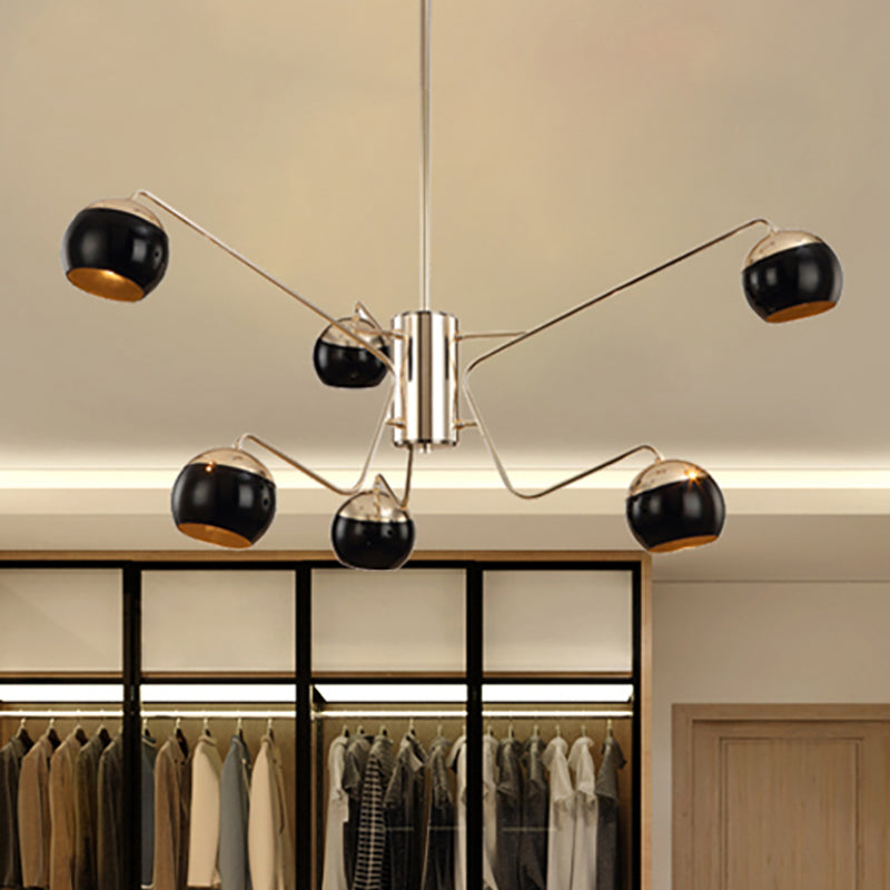 Modern Globe Shade Chandelier Pendant Light Metal 6/8/12 Heads Black Hanging Light for Bedroom