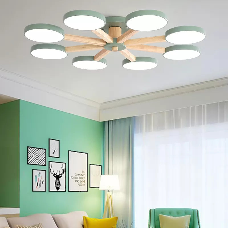 Ondertint Snowflake Semi Cafond Mount Light 8 Lichten Modern Macaron Flush Light voor woonkamer