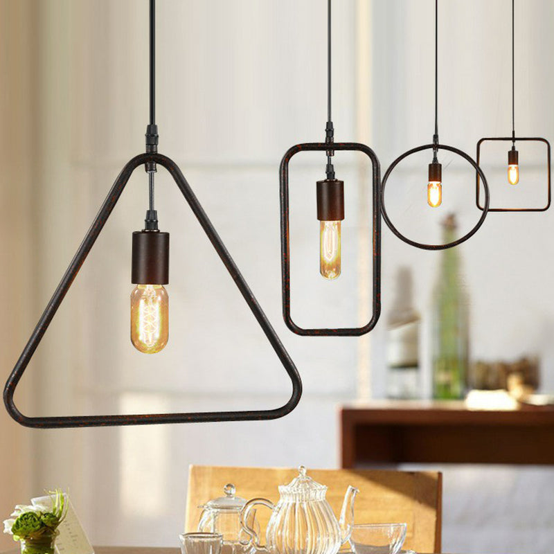 Single-Bulb Geometric Shaped Pendant Industrial Style Metal Suspension Light for Dining Room