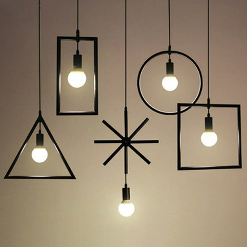 Single-Bulb Geometric Shaped Pendant Industrial Style Metal Suspension Light for Dining Room