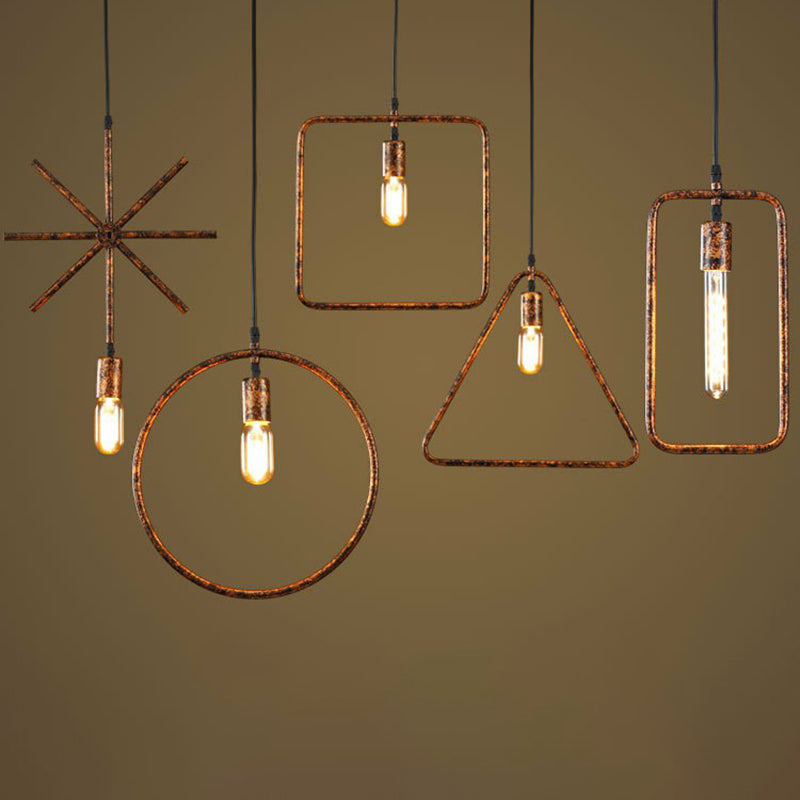 Single-Bulb Geometric Shaped Pendant Industrial Style Metal Suspension Light for Dining Room