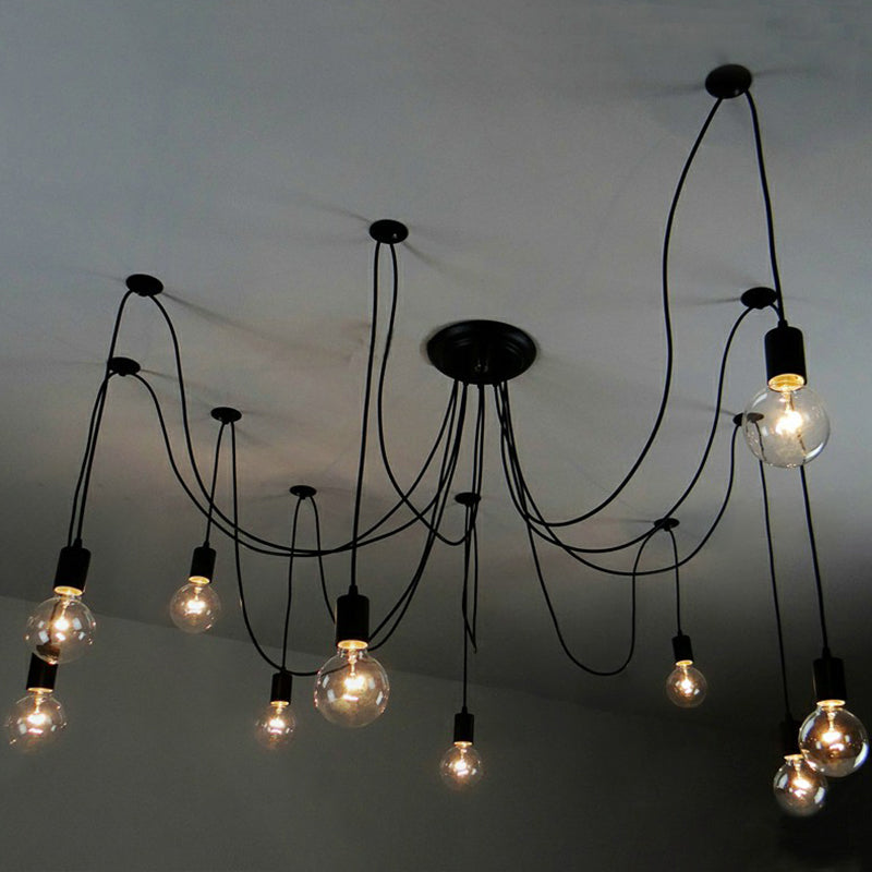 10 Heads Hanging Light Factory Naked Bulb Swag Pendant Lighting Fixture in Black