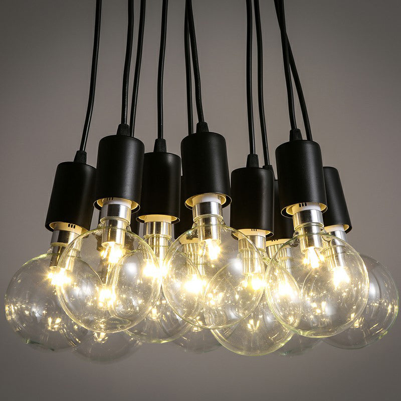 10 Heads Hanging Light Factory Naked Bulb Swag Pendant Lighting Fixture in Black