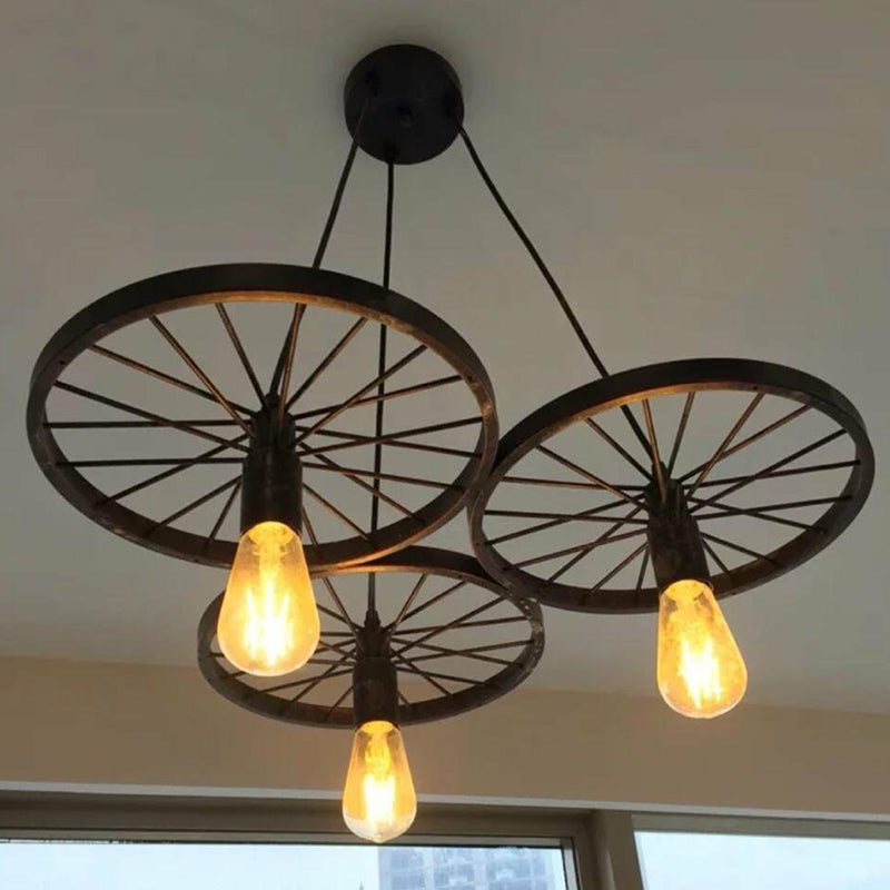 Wagon Wheel Shaped Bar Pendant Lamp Industrial Metal Multi Hanging Light Fixture