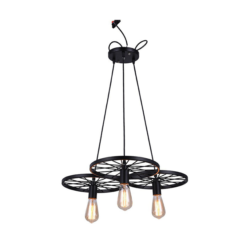 Wagon Wheel Shaped Bar Pendant Lamp Industrial Metal Multi Hanging Light Fixture