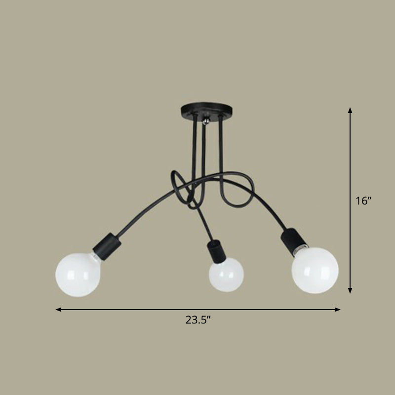 Lámpara de suspensión de la sala de estar industrial de araña de nudo de metal con diseño de bombilla desnuda en negro