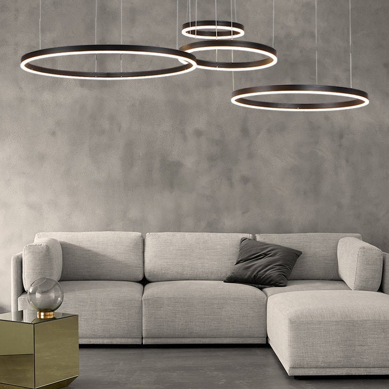 Black Loop Hanging Ceiling Light Minimalistic Metal LED Chandelier for Sitting Room