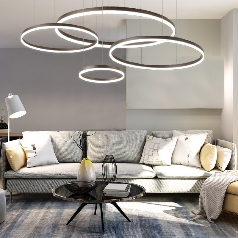 Black Loop Hanging Ceiling Light Minimalistic Metal LED Chandelier for Sitting Room