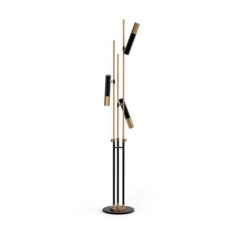 Postmodern 3 Lights Floor Lamp Gold and Black Tubular Spotlight with Metal Shade