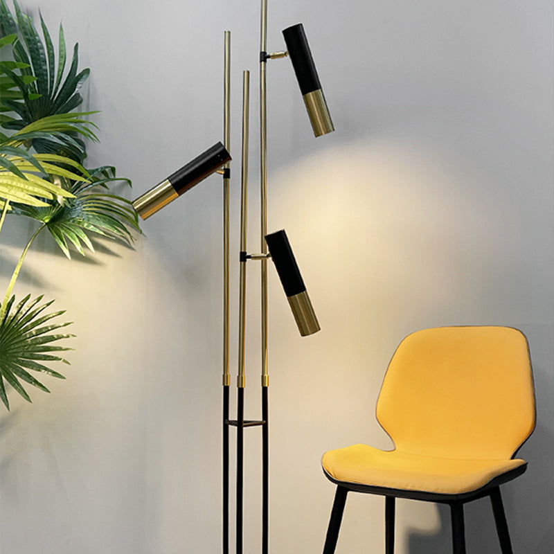 Postmodern 3 Lights Floor Lamp Gold and Black Tubular Spotlight with Metal Shade