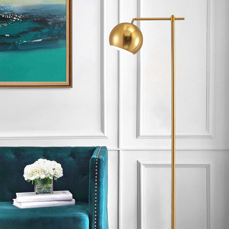 Dome Metal Standing Floor Light Minimalist 1-Bulb Gold Floor Lamp with Adjustable Joint