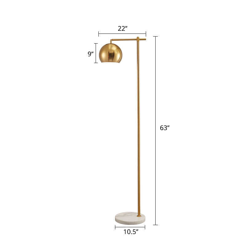 Dome Metal Standing Floor Light Minimalist 1-Bulb Gold Floor Lamp with Adjustable Joint