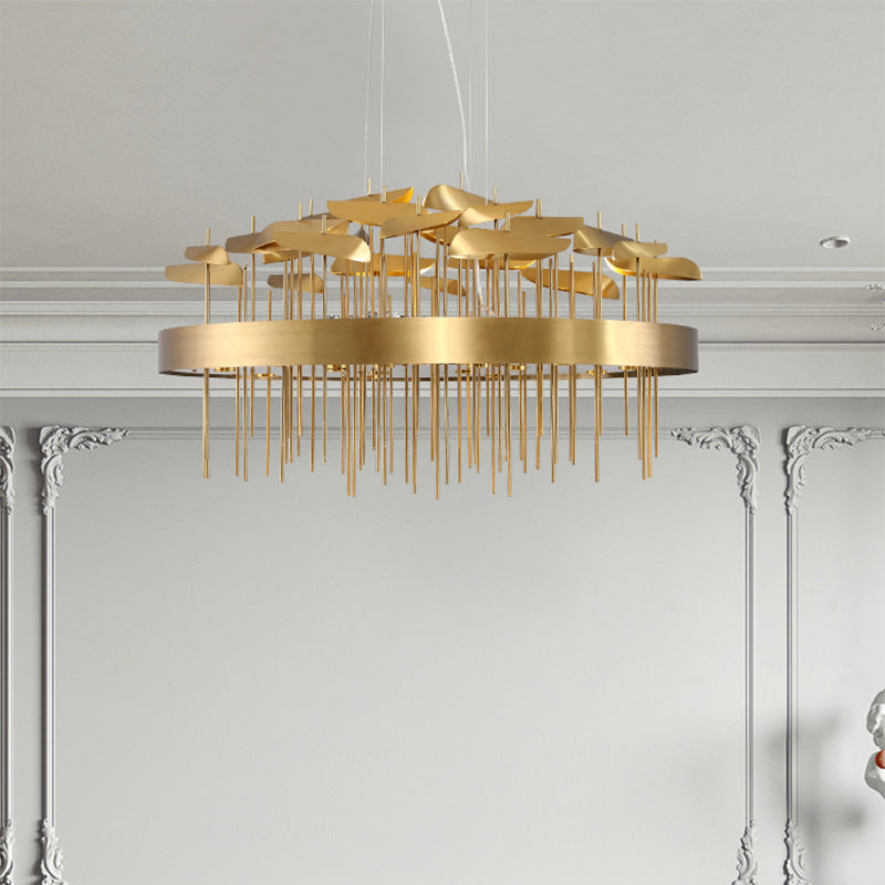 Gold Leaf Shaped Suspension Lighting Post-Modern Stainless Steel Chandelier for Dining Room