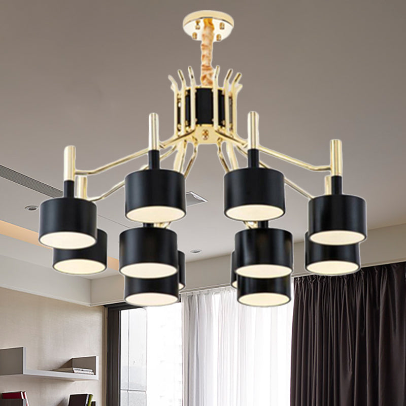 Starburst Ceiling Pendant Light with Drum Metal Shade Modern 12/15 Lights Black/White Chandelier Light for Bedroom