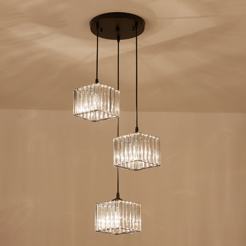 Vierkante kristallen cluster hanglamp eenvoud 3-bulb eetkamer plafond hang licht in zwart