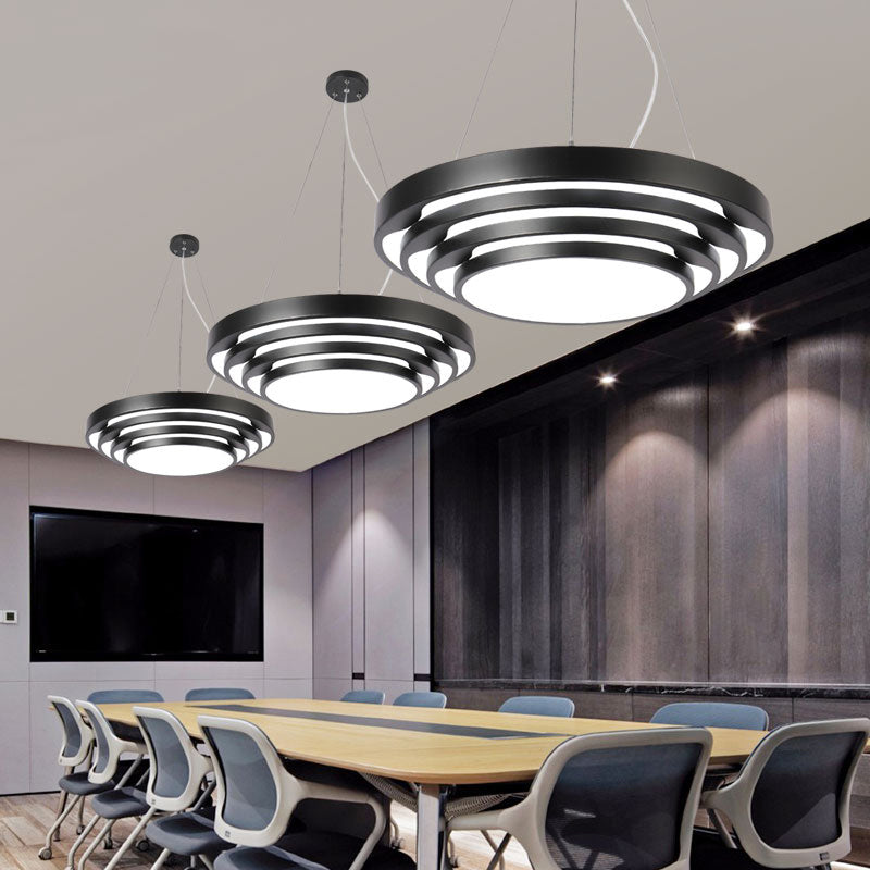 Modern LED Hanging Light Layered Round Chandelier Light with Acrylic Shade for Office