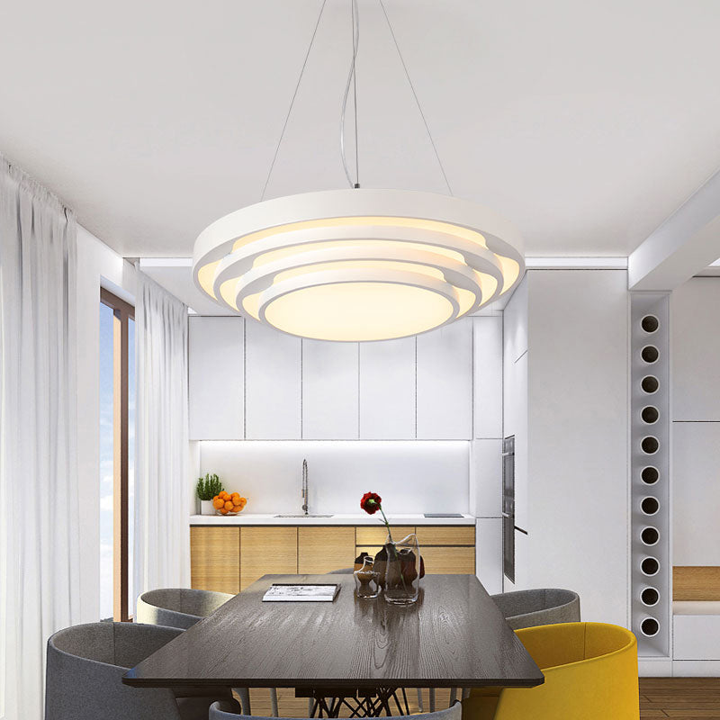 Modern LED Hanging Light Layered Round Chandelier Light with Acrylic Shade for Office