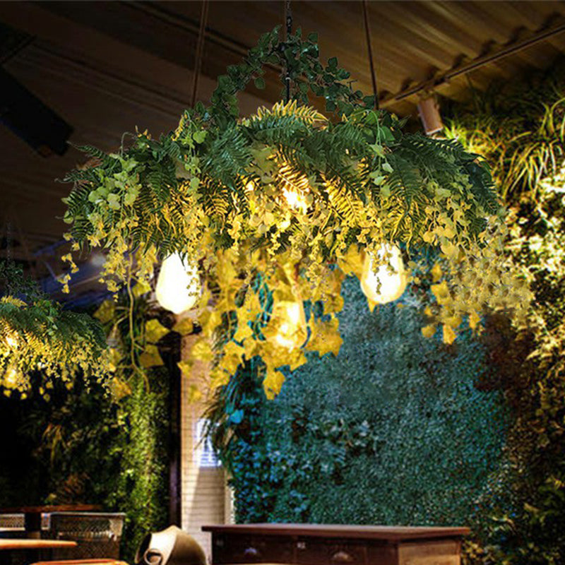 Green Circle Pendant Chandelier Rustic Metal Restaurant de plafond suspendu avec décor de plante d'art