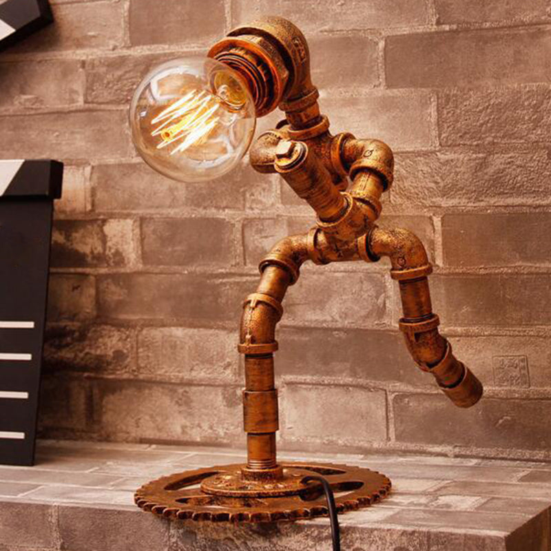 Bronze 1 Kopf Nachttisch Lampe Steampunk Eisenläufer geformtes Tischlicht für Schlafzimmer