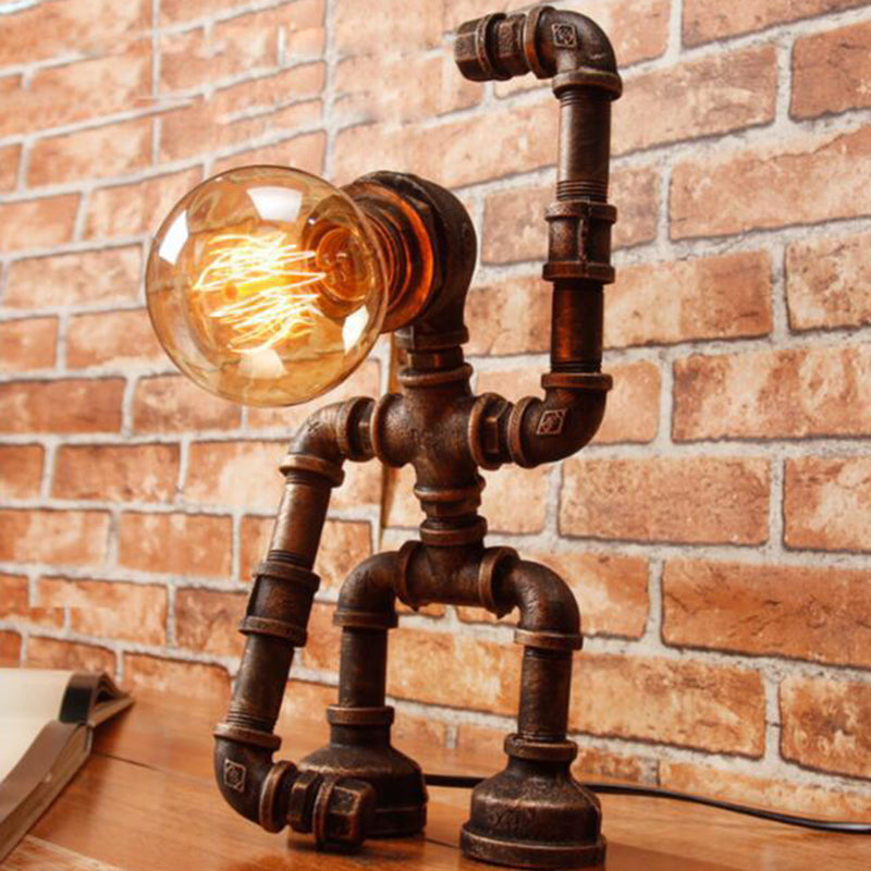 Industrial Heracles Robot Table Lamp Single-Bulb Iron Night Light in Bronze for Bedroom