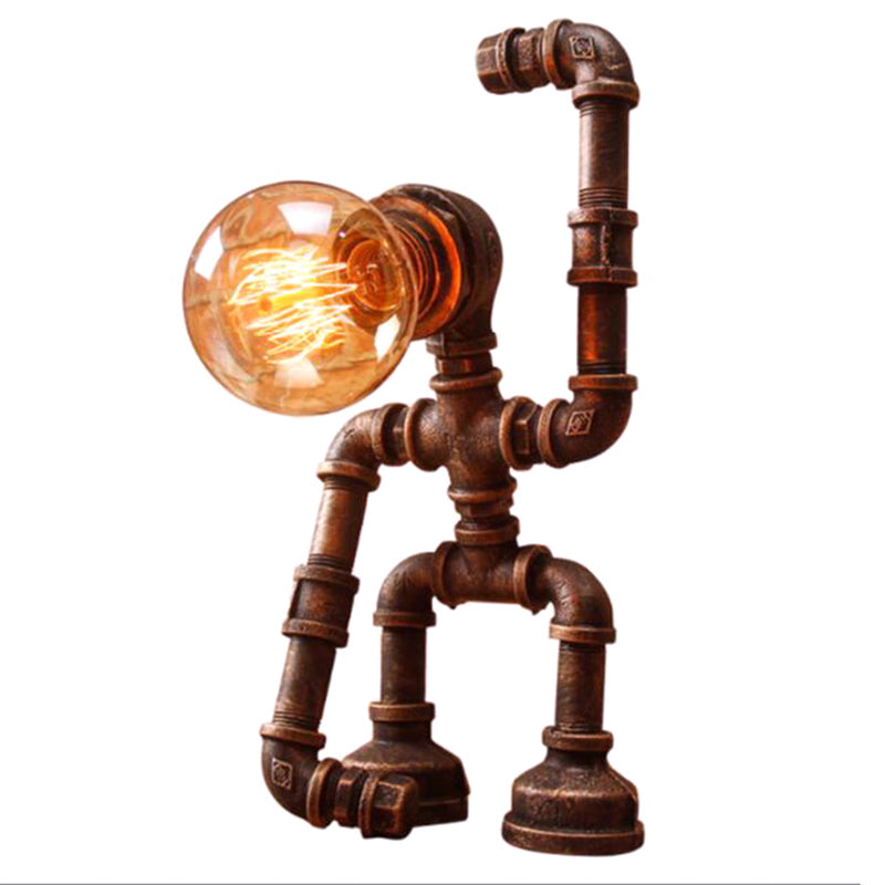 Industrial Heracles Robot Table Lamp Single-Bulb Iron Night Light in Bronze for Bedroom