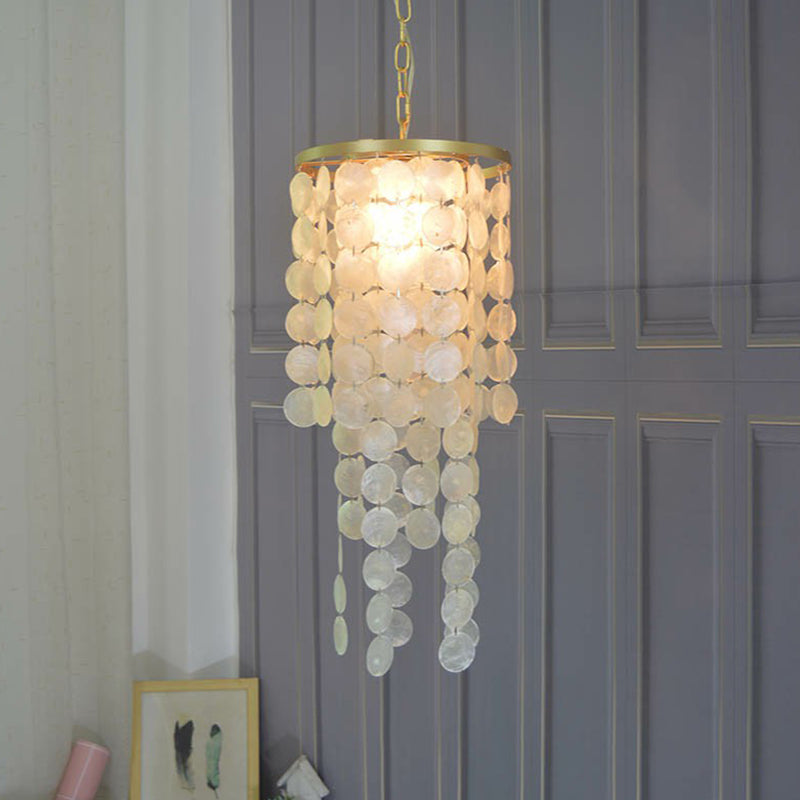 Gold 1 Bulbe Pendant Light Boho Chic Shell Discs Suspension Light for Dining Room