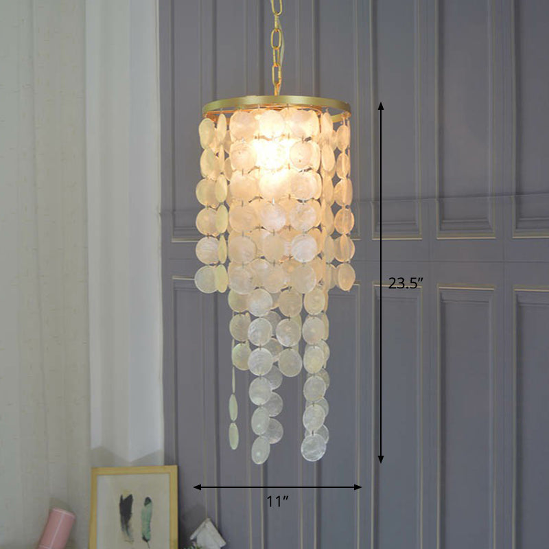 Gold 1 Bulb Pendant Light Boho Chic Shell Discs Suspension Light for Dining Room