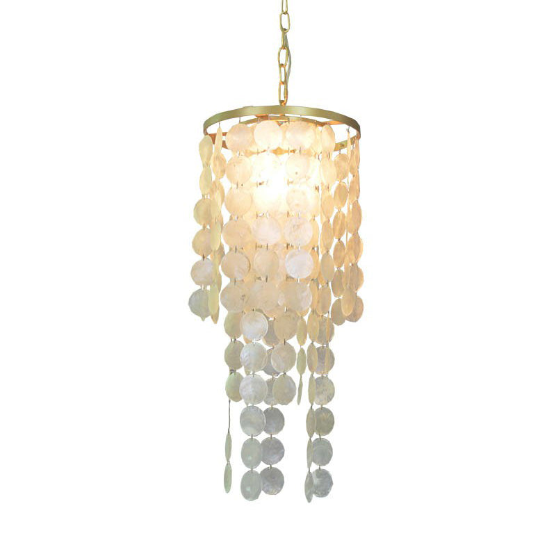 Gold 1 Glühbirne Anhänger Leicht Boho Chic Shell Discs Suspension Licht für Esszimmer