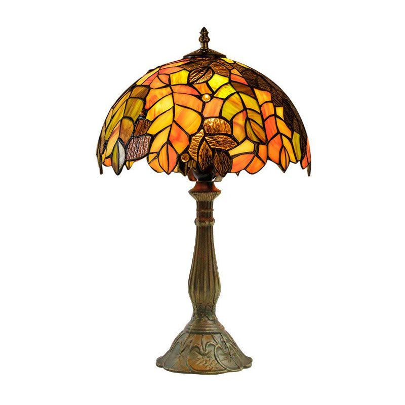 Grape Leaf Patterned Night Light 1-Bulb Tiffany Glass Traditional Table Lamp for Bedroom