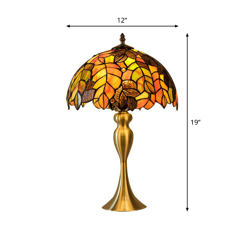 Grape Leaf Patterned Night Light 1-Bulb Tiffany Glass Traditional Table Lamp for Bedroom