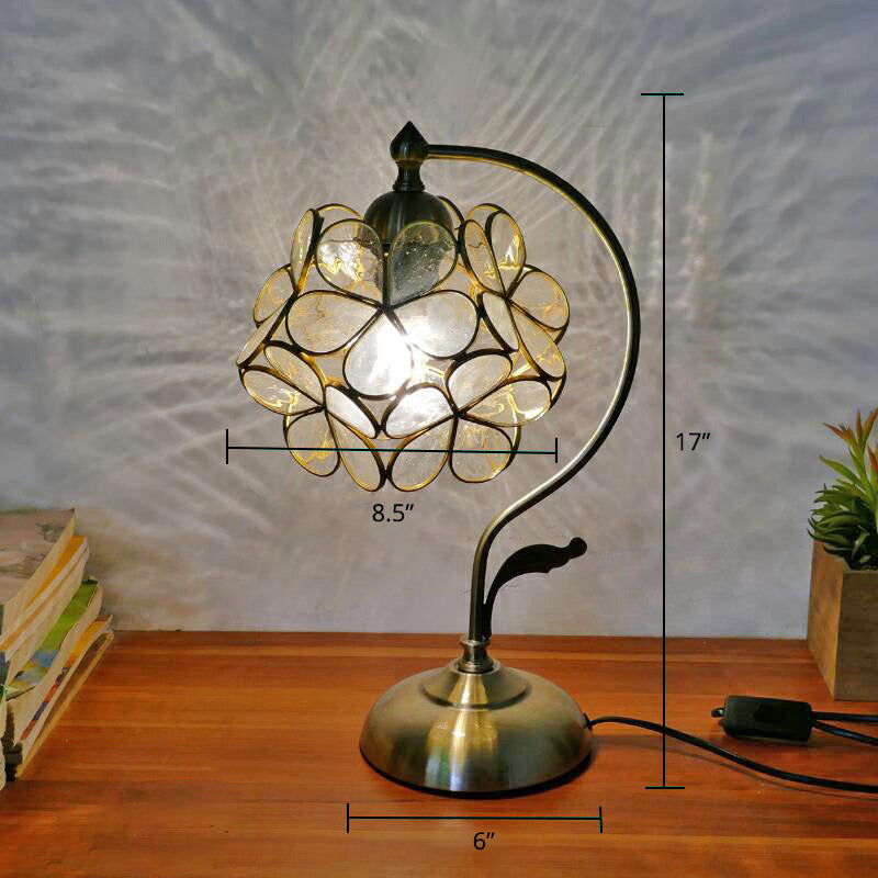 Tiffany Gooseneck Table Lamp 1 Head Metal Nightstand Light with Hand Cut Glass Shade