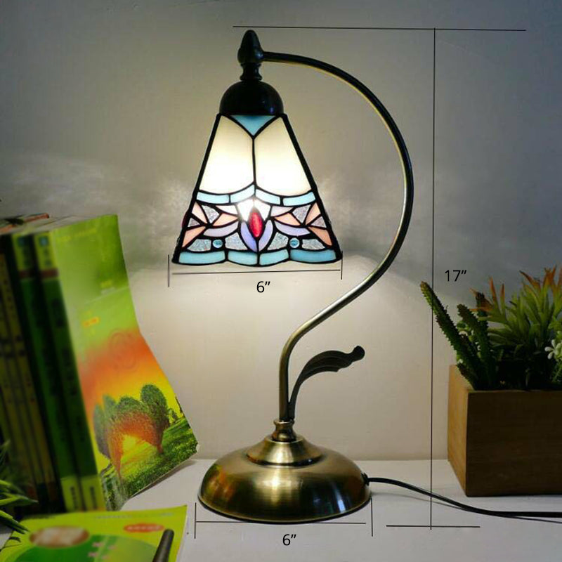 Tiffany Gooseneck Table Lamp 1 Head Metal Nightstand Light with Hand Cut Glass Shade