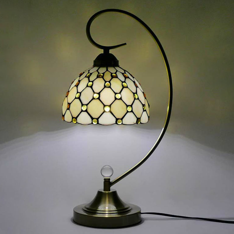 Tiffany Gooseneck Table Lamp 1 Head Metal Nightstand Light with Hand Cut Glass Shade