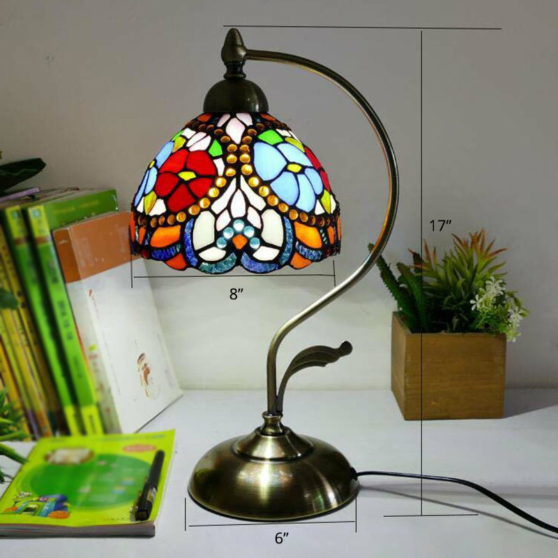 Tiffany Gooseneck Table Lamp 1 Head Metal Nightstand Light with Hand Cut Glass Shade