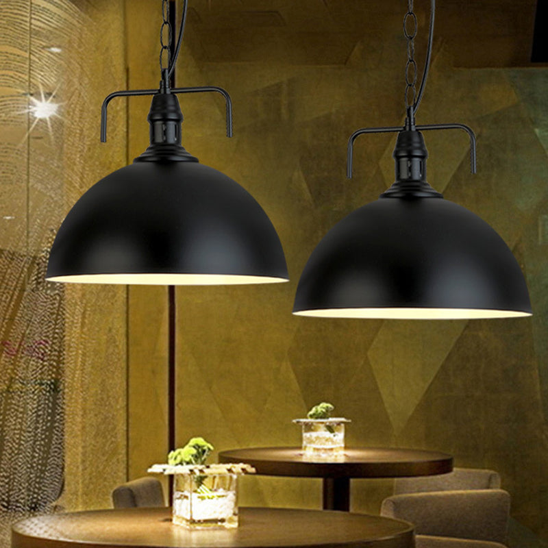 Dome Dining Room Hanging Light Industrial Iron Single Black Finish Drop Pendant with Vent