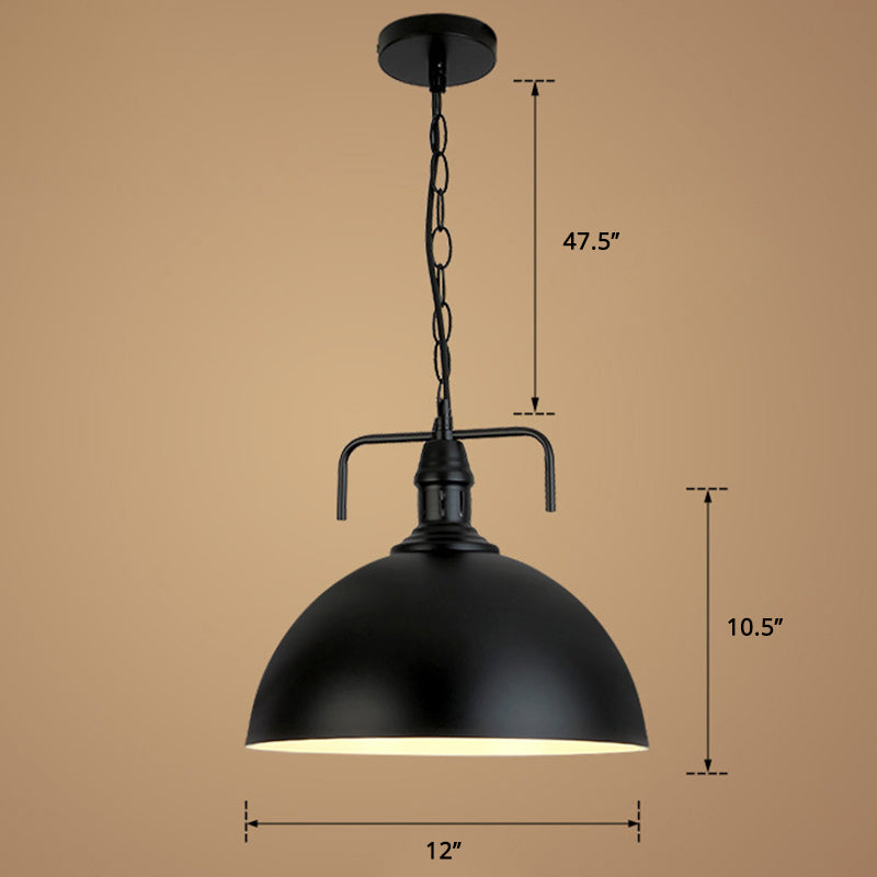 Dome Dining Room Hanging Light Industrial Iron Single Black Finish Drop Pendant with Vent