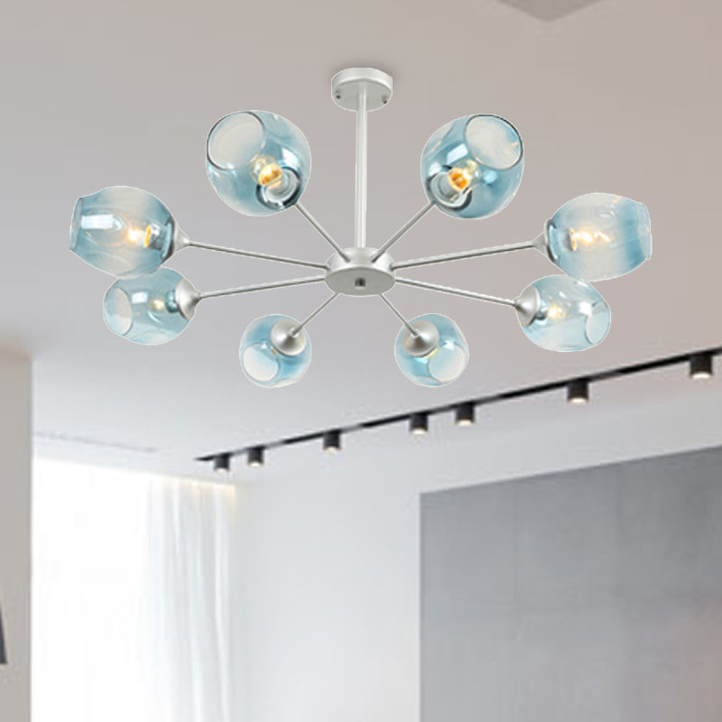 Modernist 3/6/8 Lights Hanging Chandelier Black/Chrome Sputnik Suspension Pendant with Blue/Amber Glass Shade