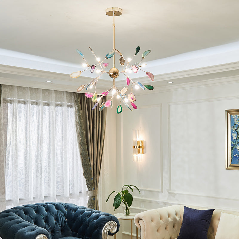 Moderniste Heracleum Chandelier Agate Living Room Suspension Lightture in Gold