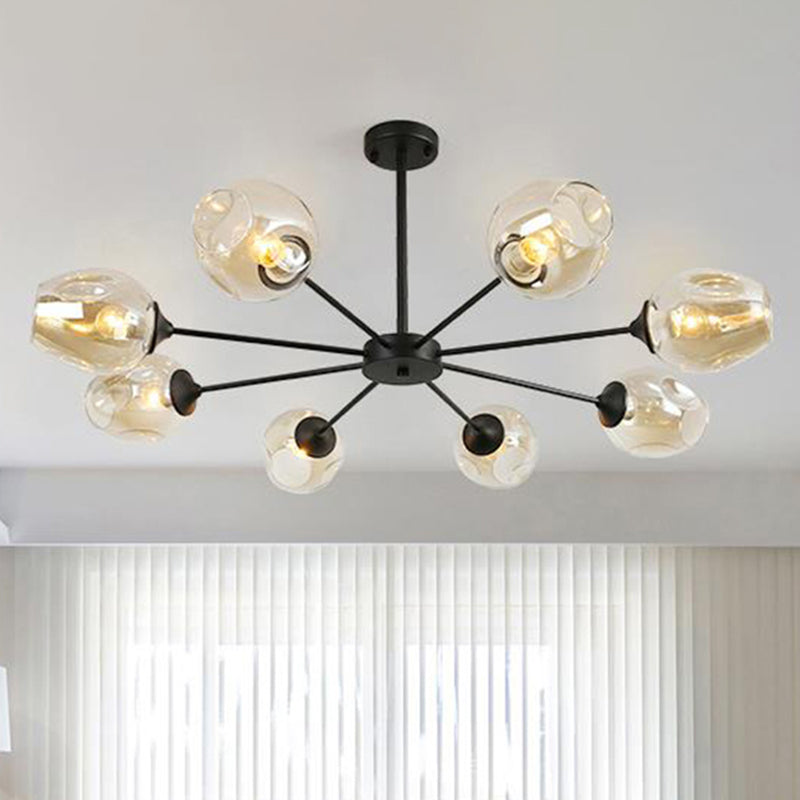 Modernist 3/6/8 Lights Hanging Chandelier Black/Chrome Sputnik Suspension Pendant with Blue/Amber Glass Shade