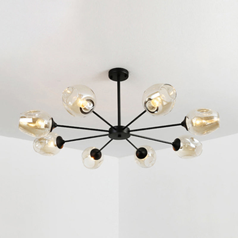 Modernist 3/6/8 Lights Hanging Chandelier Black/Chrome Sputnik Suspension Pendant with Blue/Amber Glass Shade