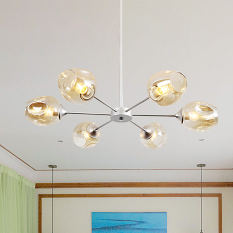 Modernist 3/6/8 Lights Hanging Chandelier Black/Chrome Sputnik Suspension Pendant with Blue/Amber Glass Shade