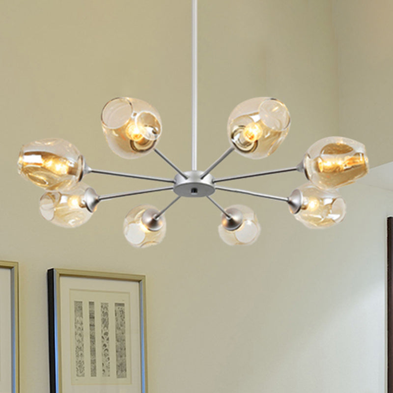 Modernist 3/6/8 Lights Hanging Chandelier Black/Chrome Sputnik Suspension Pendant with Blue/Amber Glass Shade