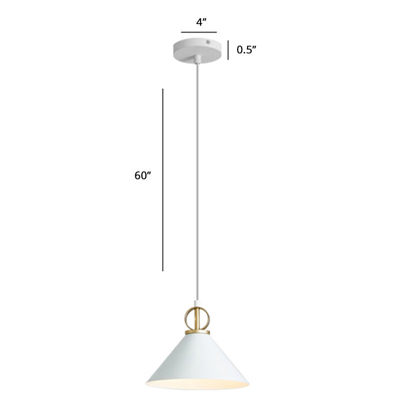 Illuminazione a pendente a forma di cono Light sospensione a bulbo singolo per sala da pranzo in metallo