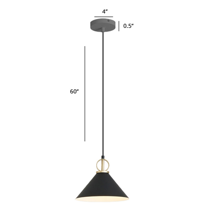 Illuminazione a pendente a forma di cono Light sospensione a bulbo singolo per sala da pranzo in metallo