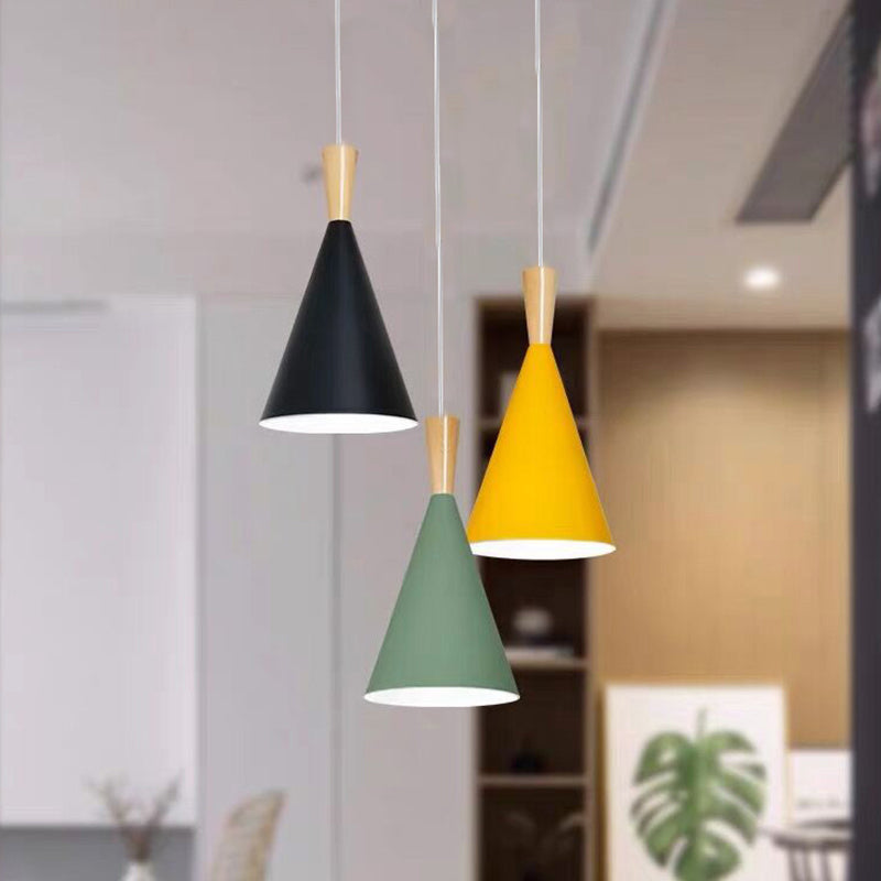 Macaron Cone Pendant Lamp Metallic 1-Light Restaurant Suspended Lighting Fixture