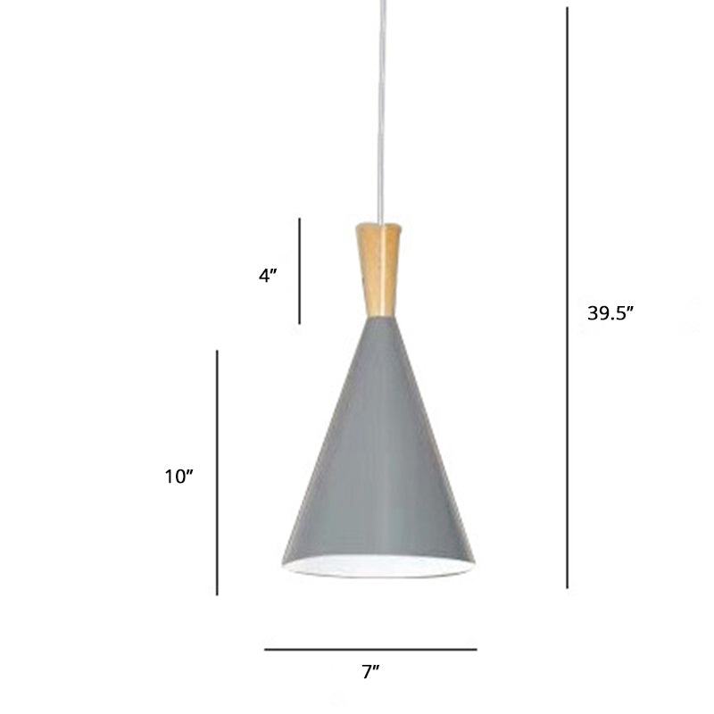 Macaron Cone Pendant Lamp Metallic 1-Light Restaurant Suspended Lighting Fixture